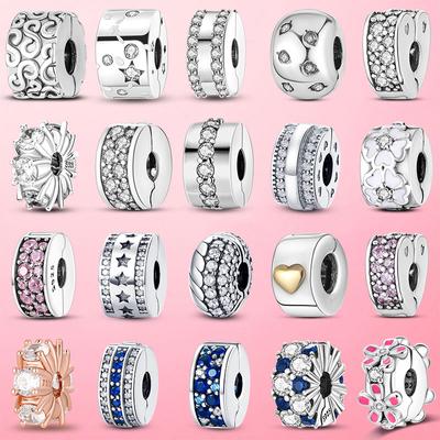 Clip S925 Silber Klar Pave Clip Charm Zirkon Perlen Fit Armbänder Silber 925 Schmuckherstellung