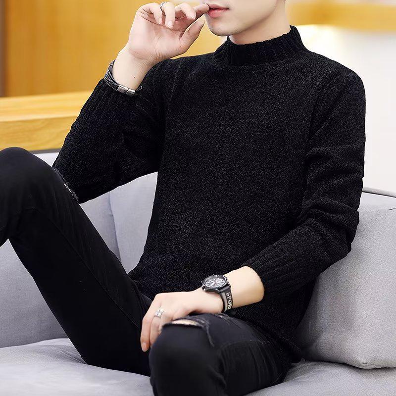 Men's Autumn/Winter Knitted Half Turtleneck Sweater - Warm Inner Wear, Mid-Collar, Versatile Student Base Shirt.