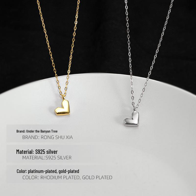 Banyan Tree S925 Silver Geometric Faceted Heart Pendant Necklace for Women