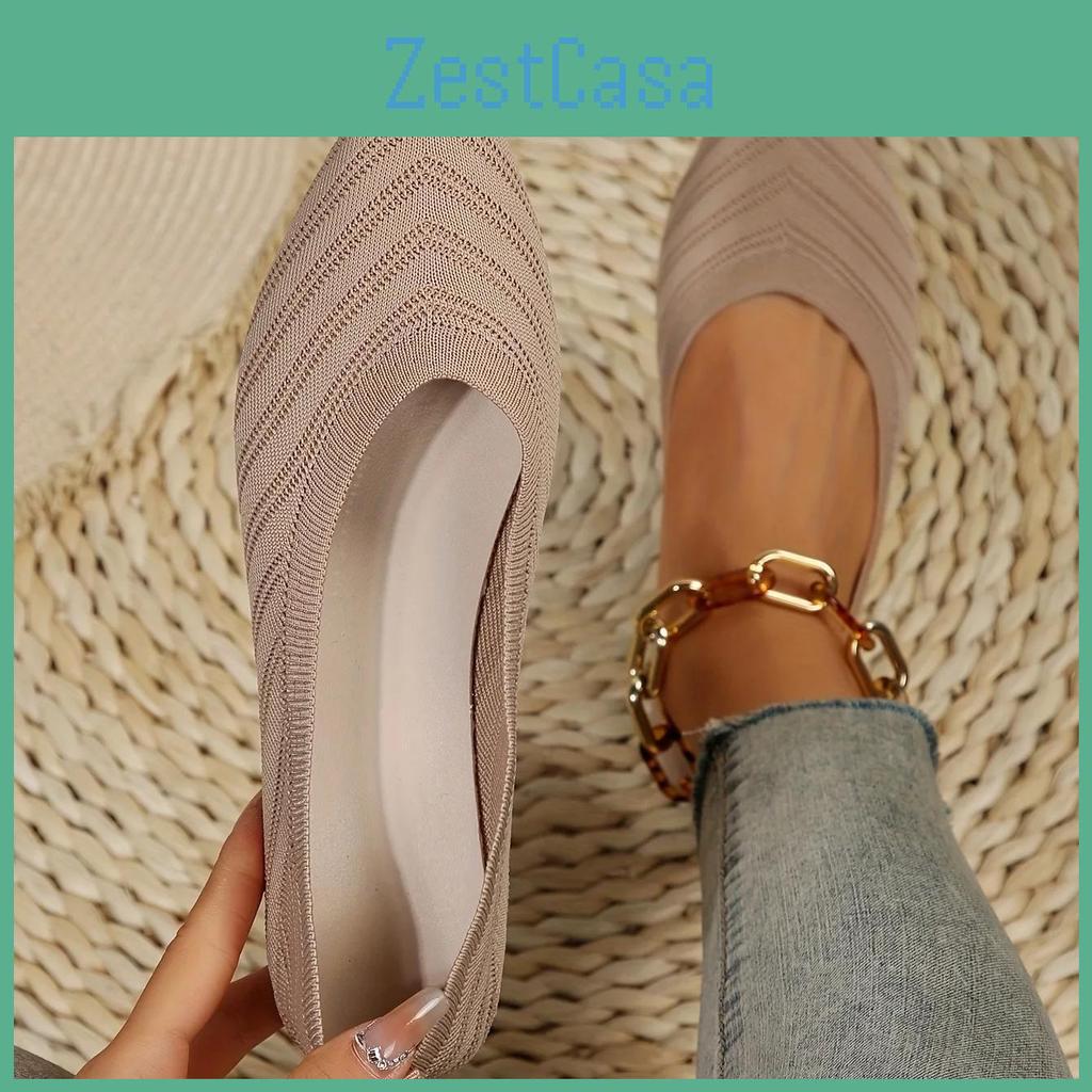 Solid Pointed Toe Knitted Color Slipon Flats For Spring And Summer