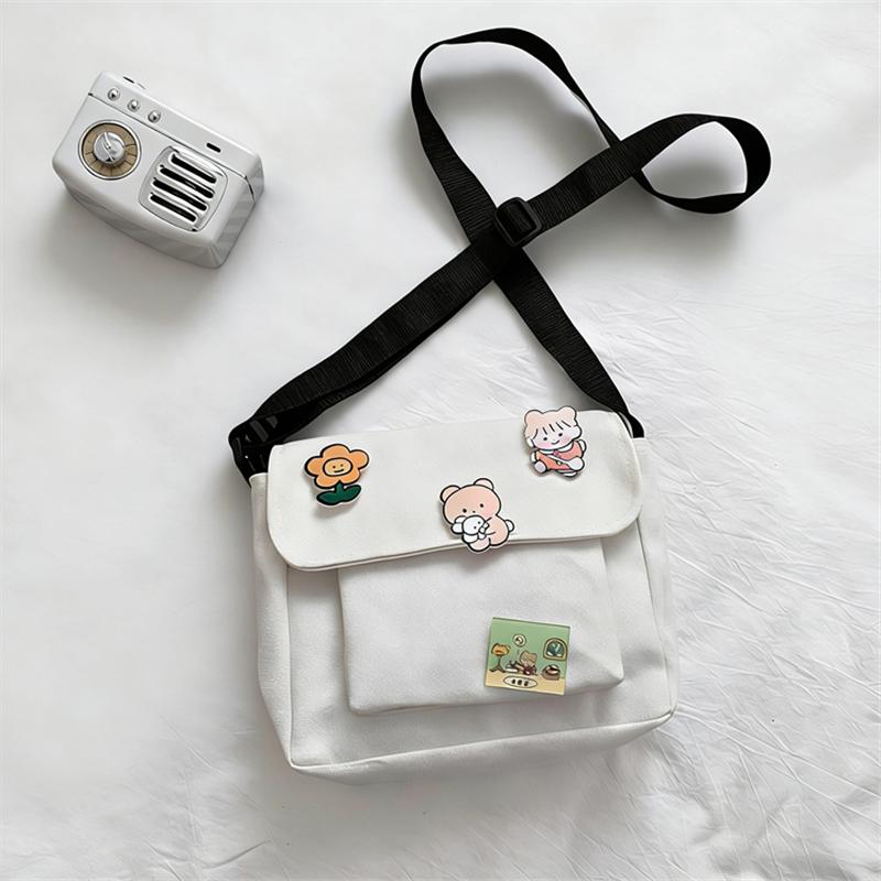 Adorable Canvas Crossbody Bag with Cute Pins Lightweight Shoulder Bags for Women, Ideal for School, Work & Everyday Outfits