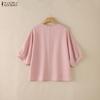 ZANZEA Women Casual V-Neck 3/4 Sleeve Loose Blouse