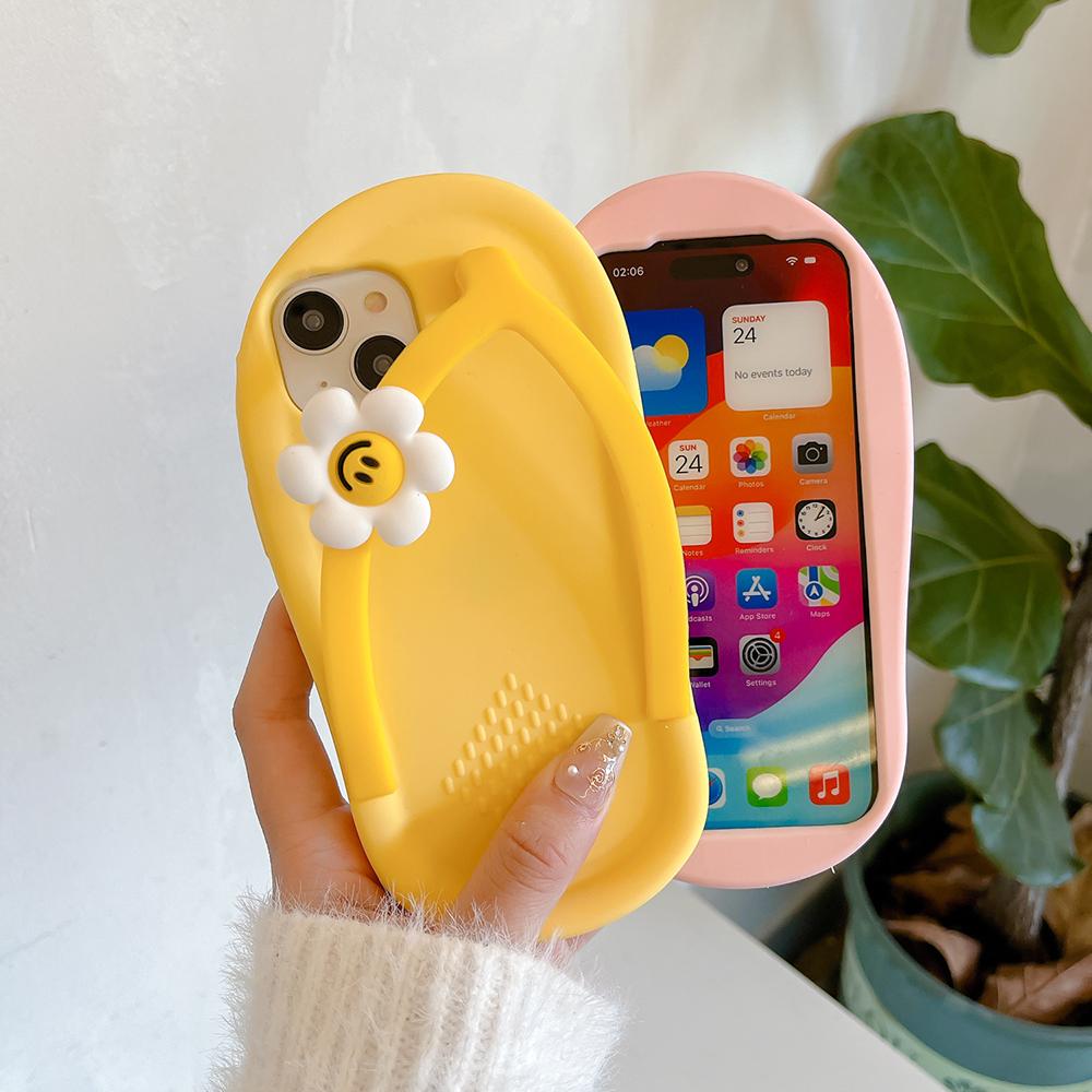 For iPhone 15 14 13 12 11 Pro Max XR XS X 6 7 8 Plus SE Cute 3D Flower Flip-flops Soft Silicon Phone Case Shock Proof Back Cover