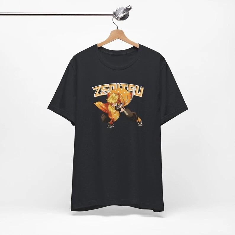 Anime Zenitsu Thunder Breathing Black T Shirt Size S 4XL S