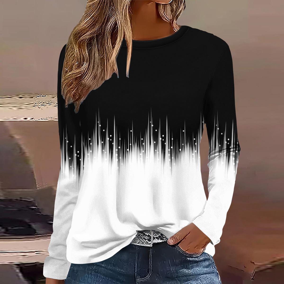 

Summer new fashion women s casual long-sleeved printed T-shirt S
