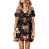 Fashion Women V-neck Printed Short Sleeve Dress Fresh Girly Style Dress