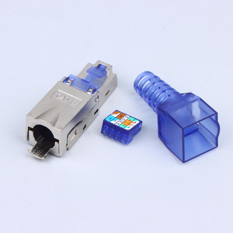 1Pc Rj45 Cat8 Cat7 Cat6A Connectors Tool-Free Zinc Alloy Shielded Ethernet Termination Plugs For 23Awg Sftp Cables