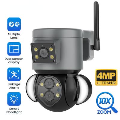 Cameră de securitate Full HD 4MP, Wifi, cu lentile duble, fără fir, cu lentile duble, Wifi, cu zoom optic 10X, PTZ, Cameră IP PTZ