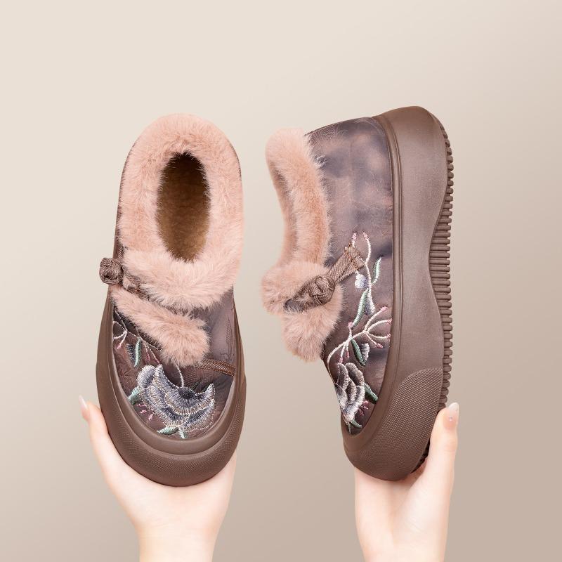 Cotton shoes women's winter embroidered snow boots polyurethane shoes cold-proof and warm cotton boots piled and thickened fluffy shoes