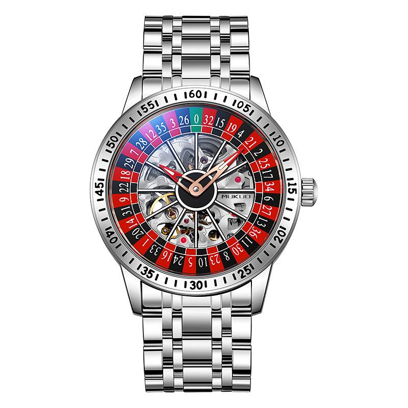 Herren Mechanische Uhr Automatisch Glücksspiel Drehende Scheibe Zifferblatt Armbanduhr Wasserdicht Leuchtende Uhr