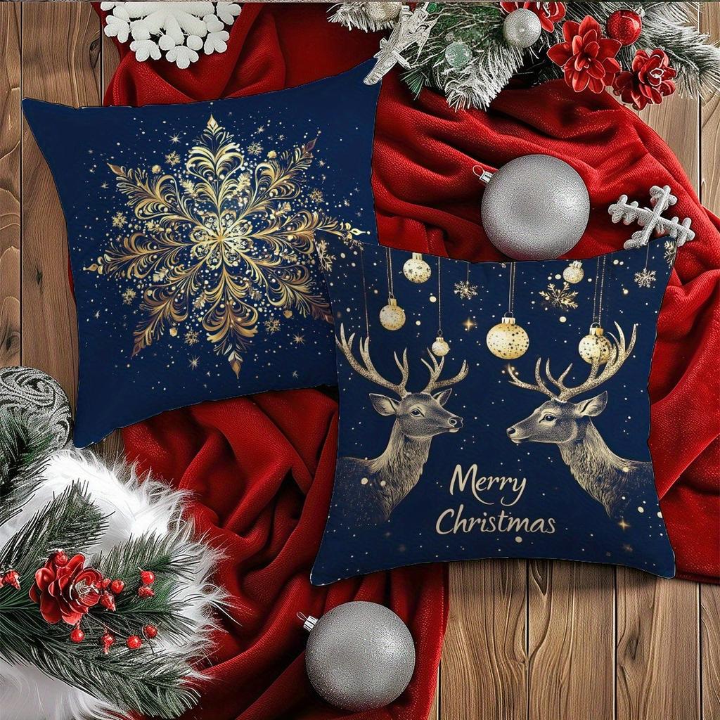 Christmas Themed Pillowcases: Snowflake, Deer, Bell & Christmas Tree Designs Sofa Room Cushion Cover Home Decoration Gift