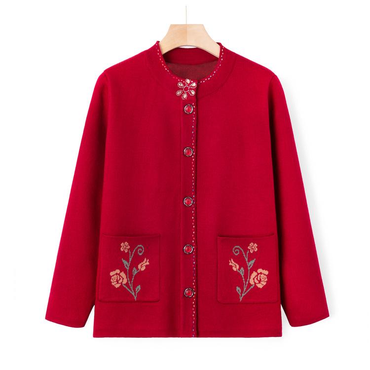 

Пожилая осенняя одежда, свитер для среднего и пожилого возраста, свитер нового стиля, осенний свитер для бабушки, куртка, костюм для мамы большого размера XL красный