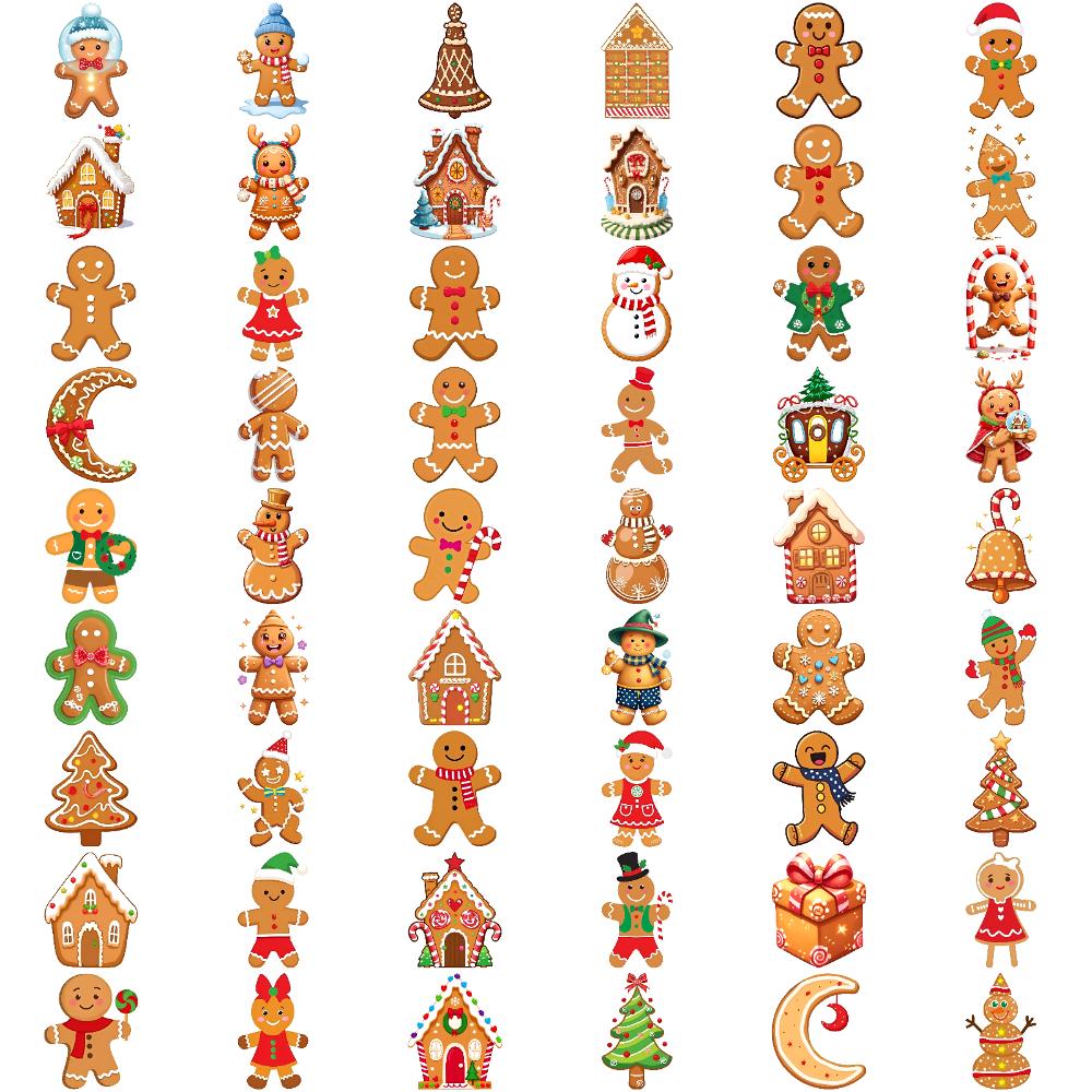 54pcs Temporary Tattoo Christmas Stickers Cartoon Gingerbread Stickers Waterproof Long-lasting Body Stickers For