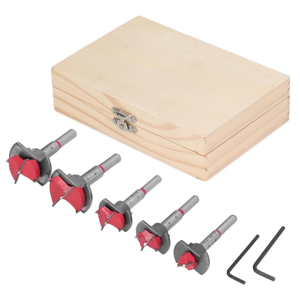 5Pcs Adjustable Forstner Drill Bit Set Tungsten Steel Titanium Coated Working Drills 15mm?35mm