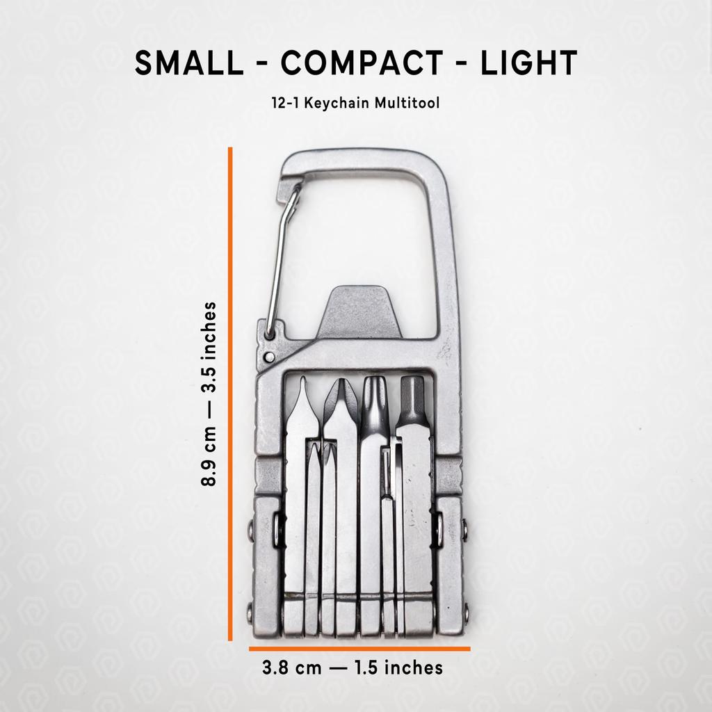 PELZ Multitool Carabiner Folding Tool Kit Keychain Multitool Screwdriver Bottle Opener Cell Phone Holder for Camping Hiking Everyday Use 12-in-1