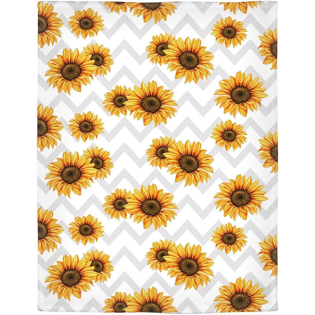 

Sunflower Blanket 40 x50 White Chevron Fleece Blanket Soft Fuzzy Plush Throw Blankets Gifts for Adults Teens 75x90cm