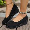 Large Size Women's Shoes Spring and Autumn New Shallow Mouth Comfortable Suede Soft Sole Wedge Heel Round Head Single Shoes