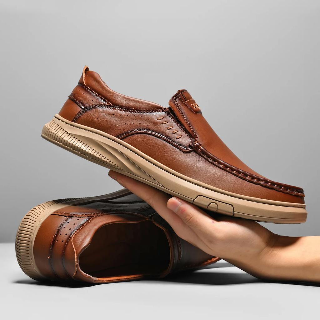 Fashion Men's Top Layer Cowhide Leather Shoes Casual Men's Shoes Soft Sole Comfortable Genuine Leather Men's Driving Shoe Zapatillas