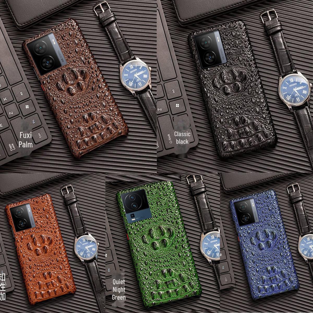 

Чехол из натуральной кожи с изображением черепа крокодила для iQOO Z5/Z5x — первоклассная защита на половину покрытия iQOO Z5 чёрный