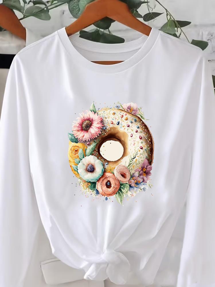 (Asiatische Größe) Langarm T-Shirt Tee Rundhals Aufdruck Herbst Winter Frühling Damen Trend Blumen Trend Kleidung Lässig Mode Oberteil Grafik T-Shirts