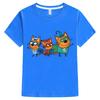 Three Super Hero Cartoon Cats Print Kids Short Sleeve T Shirt Soft Polyester Crew Neck Boys Girls Summer Casual Daily Wear Tee Top
