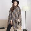 European and American High Neck Plaid Cape - Batwing Sleeve Knitted Pullover Shawl for Women