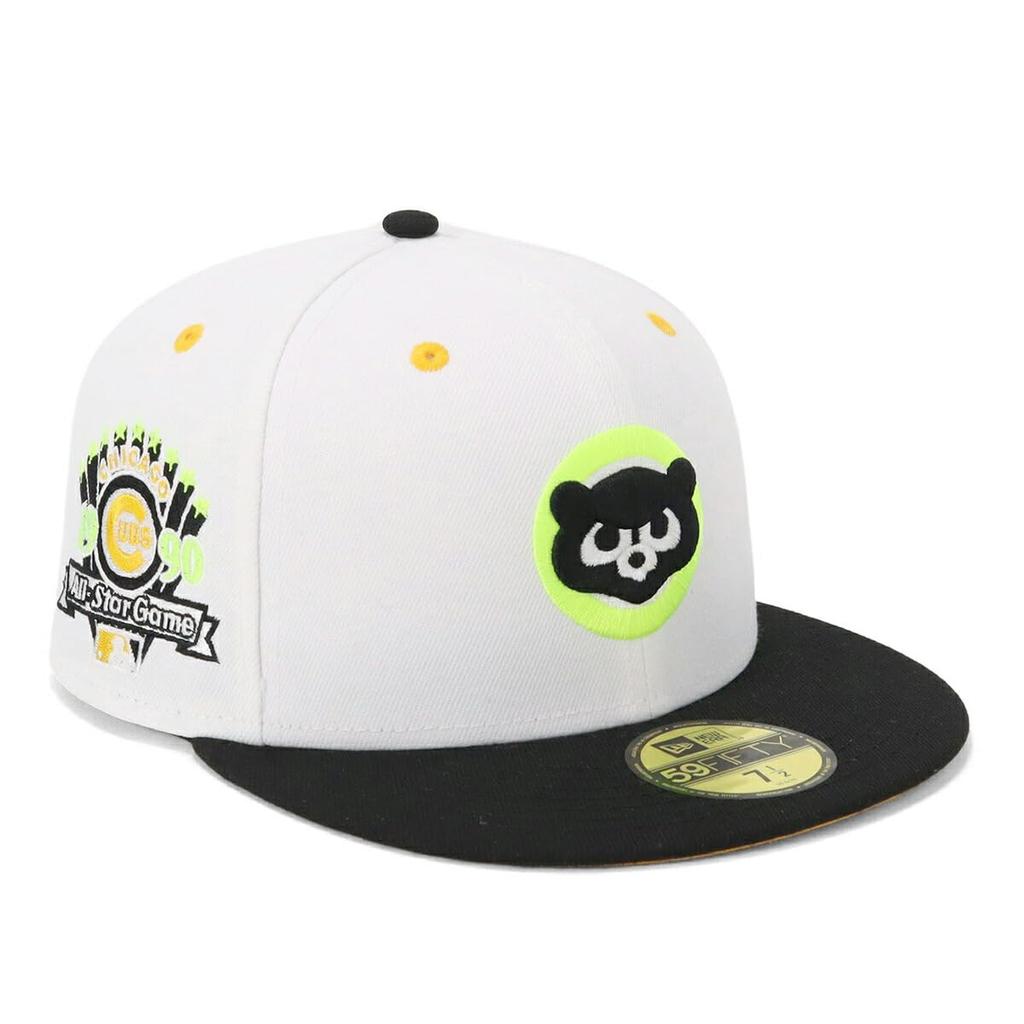 New Era 59FIFTY MLB Chicago Cubs Side Patch Fitted Cap, CHC White/Black 2-Tone Under Visor Sneakers, ONSPOTZ Exclusive, Size 7 1/4, Unisex