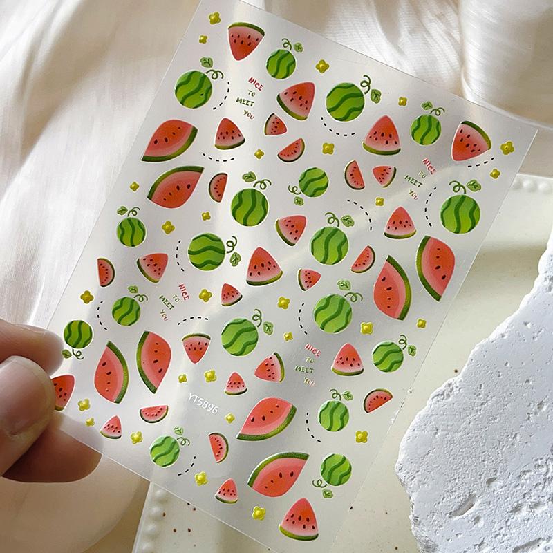 1 Sheet Watermelon Nail Art Sticker Self-Adhesive Sticker Nail Decals Diy Foils Decoration Summer Fruit Manicure Salon Gift