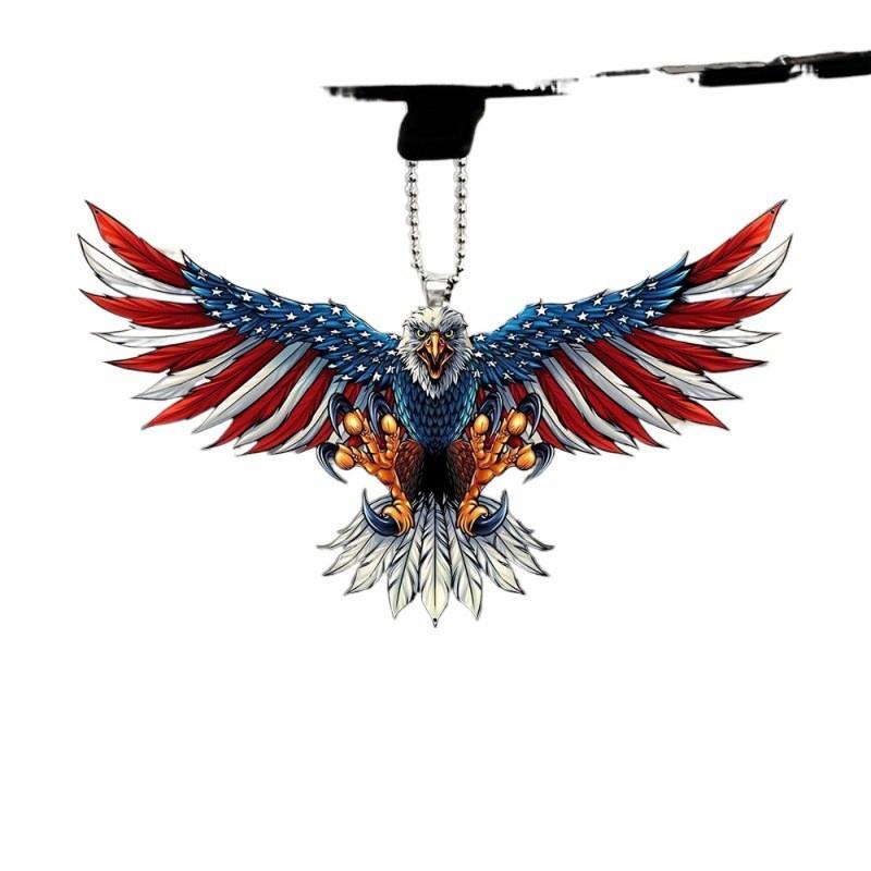 Unique 2d American Flag Eagle Car Interior Rearview Mirror Keychain Decoration