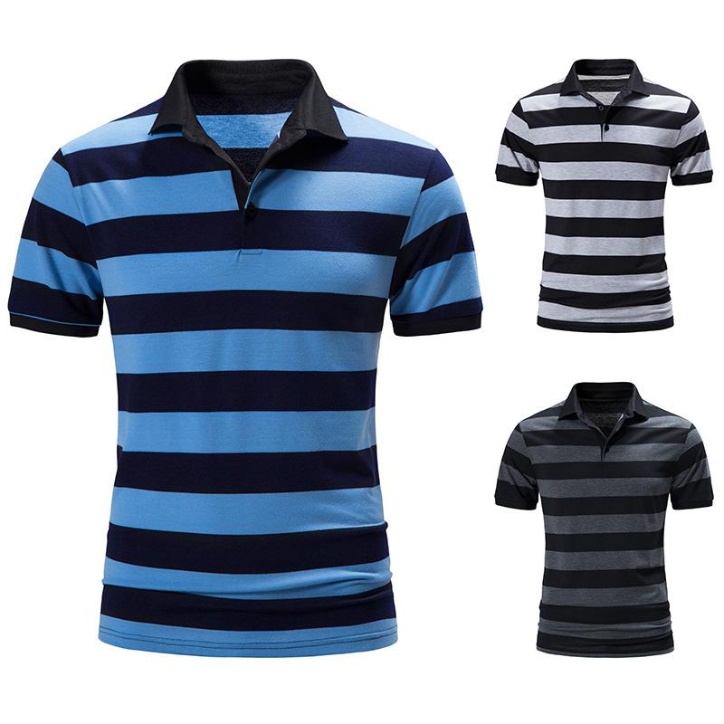 Men's Polo Shirt Breathable Comfortable Stripe Loose Men's Short Sleeve T-shirt