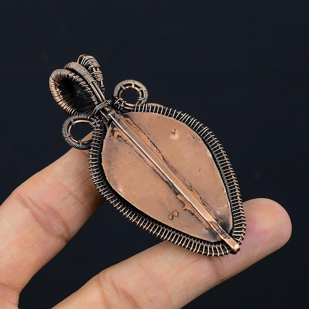 Carved Bone Face Gemstone Pure Copper Wire Wrapped Designer Handmade Pendant Jewelry Gift