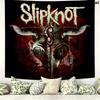 Slipknot Cartoon Masked Members Tapestry, Red Background Band Portrait Wall Hanging for Rock Fans