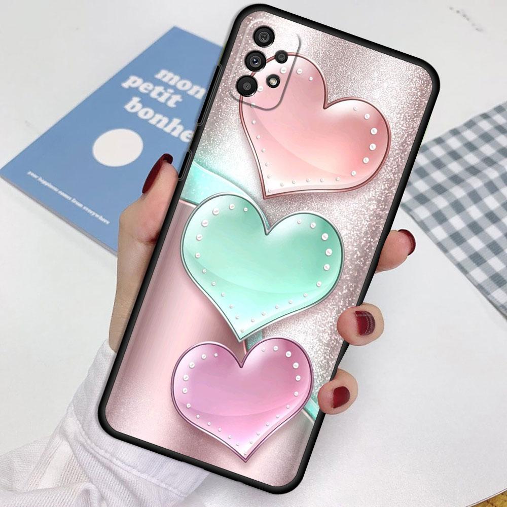 Case For Samsung Galaxy A52 A12 A32 A51 A21s A71 A13 A53 A22 A31 A72 A03 A02s A41 Black Phone Shell Love Bow