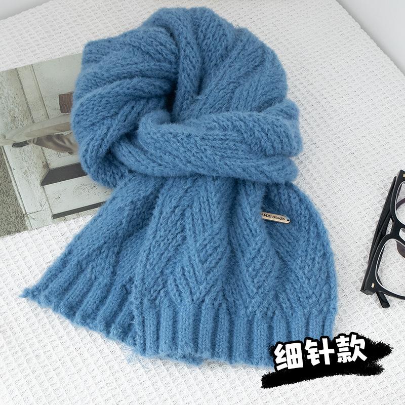 Autumn and Winter Solid Color Thick Warm Knitted Scarf Korean Commuter Gentle and Versatile Non Tassel Scarf