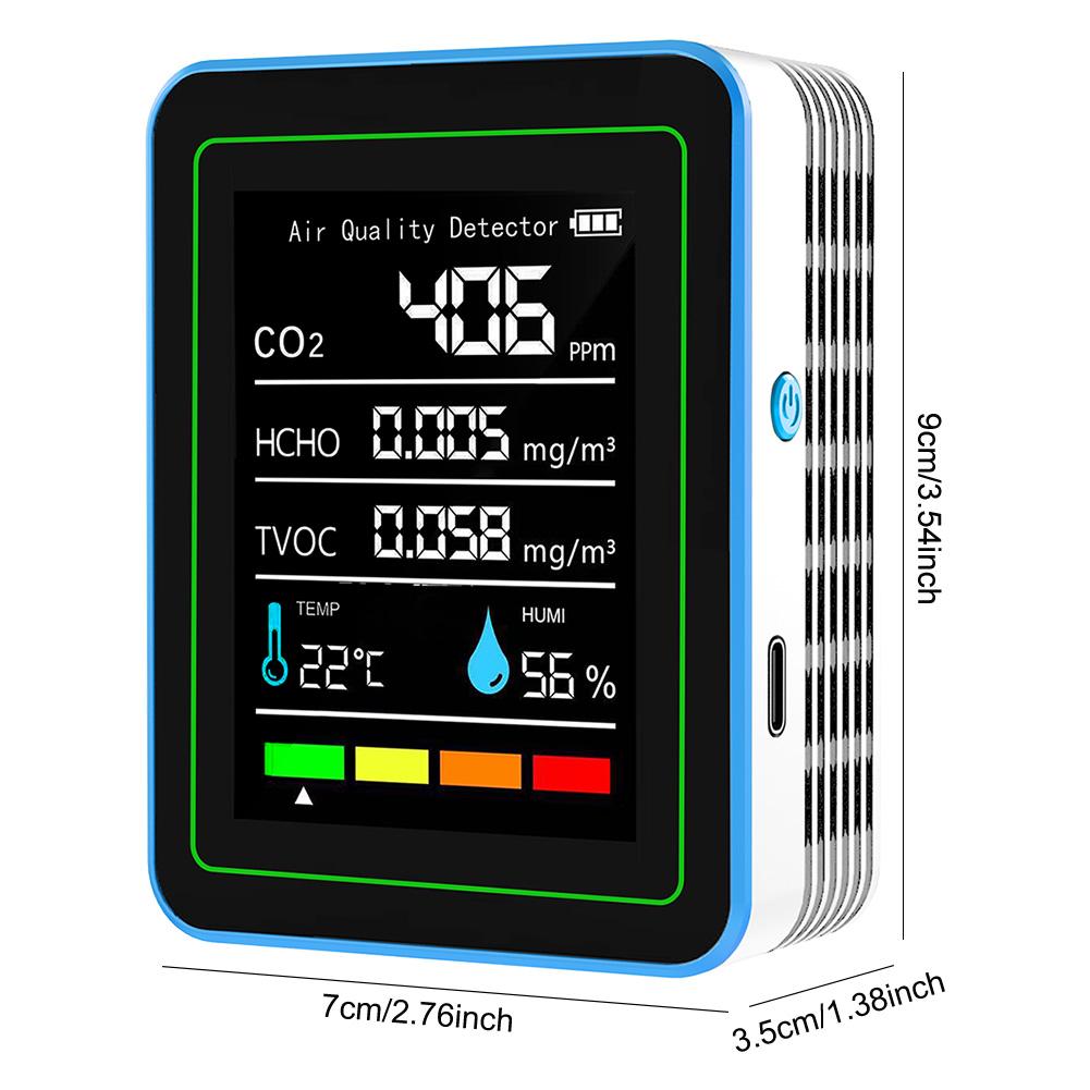 5-in-1 Air Quality Monitor Indoor Air Quality Meter USB Charging CO2 Detector Portable Formaldehyde Monitor for Indoor Outdoor