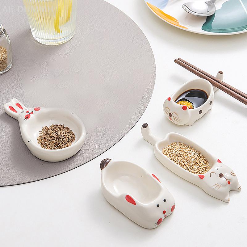 Mini Cat Ceramic Dish with Handle for Condiments, Perfect for Home Dining and Restaurant Use