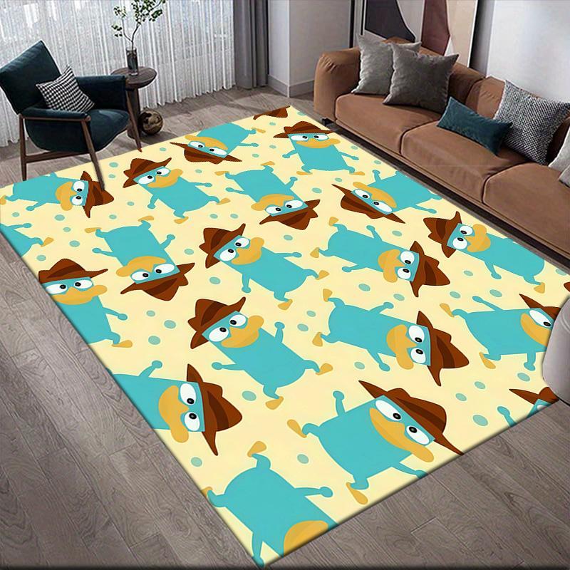 Phineas and Ferb2 Flannel Pattern Square Carpet,Area Rug,Carpet Rug for Living Room Bedroom Sofa Playroom Decor,Non-slip Floor Mat