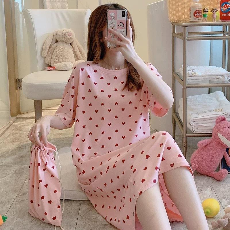 Girls' Summer, Spring and Autumn Short-sleeved Home Wear with Cute Cartoon Designs and Loose Style Pajamas and Nightgowns