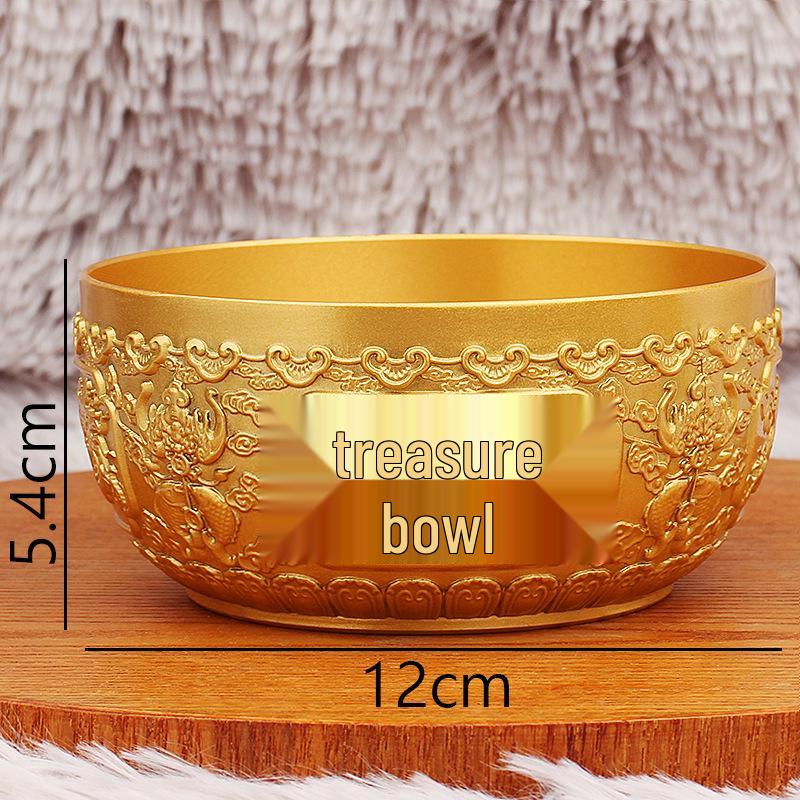 Brass Dragon and Phoenix Treasure Pot - Gold Eight Treasures Copper Bowl Ornament