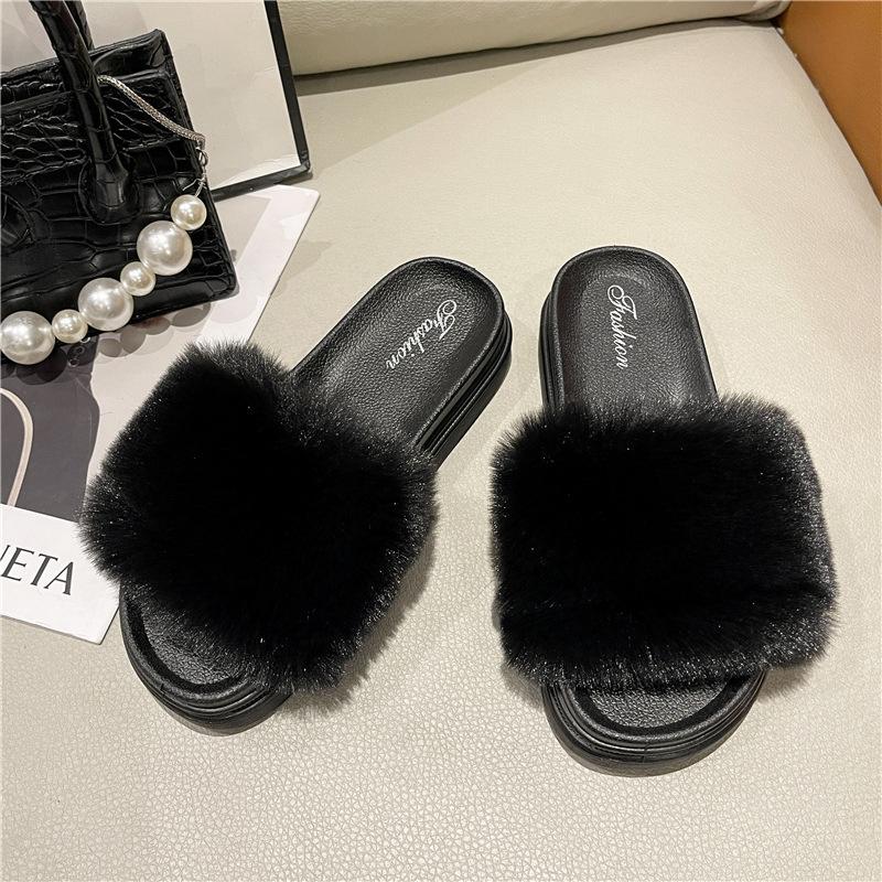 New Mao Mao slippers for women to keep warm at home, popular thick-bottomed muffin bottom, round head cool slippers for women