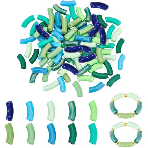 PH PandaHall 80pcs Opaque Acrylic Tube Beads, Curved Noodle Slide Spacers, Long Tube Charm Beads for DIY Bracelet Jewelry Making Craft Supplies,
