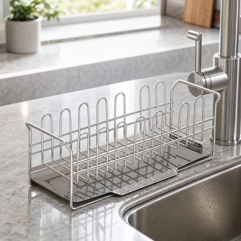 Sponge and Cloth Drainer Rack Polished Finish Holder with Divider