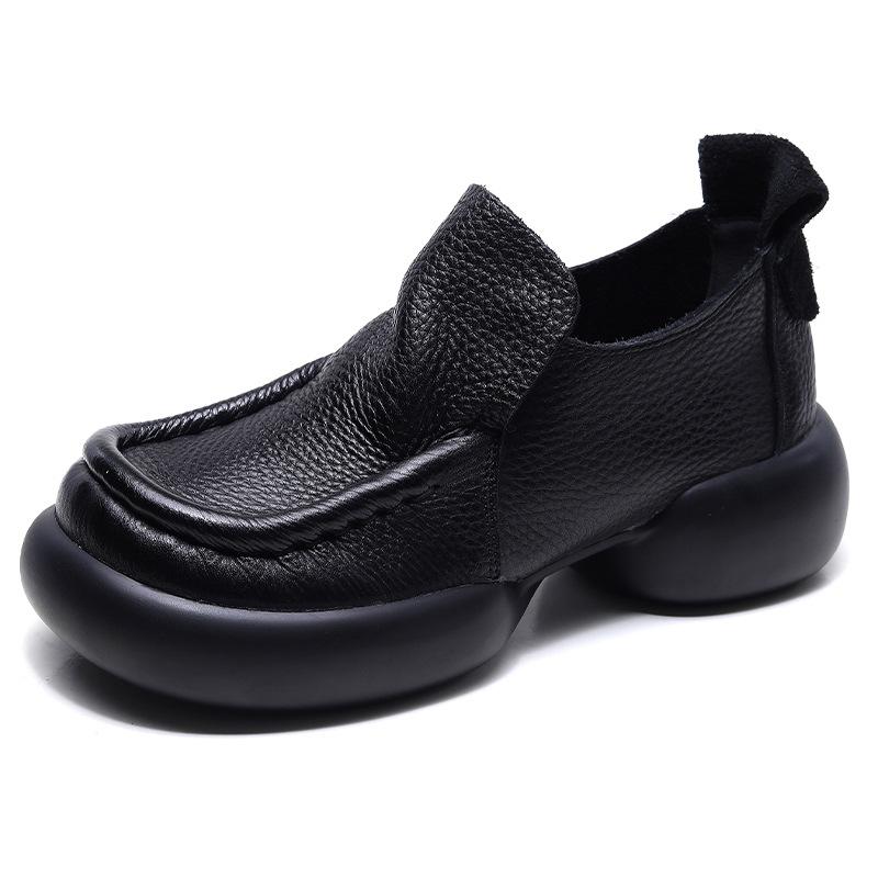 

Модные женские туфли из коровьей кожи, туфли на платформе, кожаная обувь ручной работы в старинном стиле для пожилых людей 40 чёрный