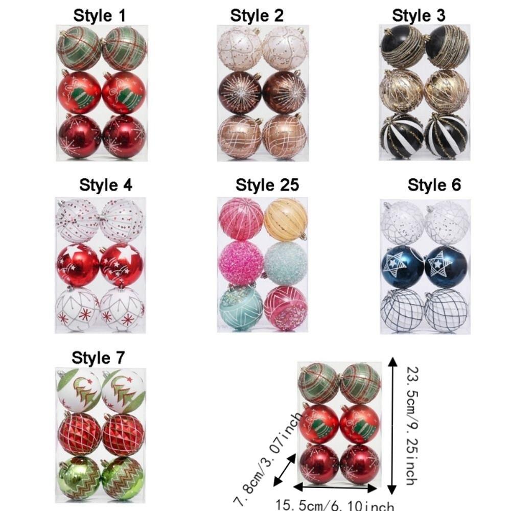6PCS Plastic Glitter Christmas Ball Set 8cm Christmas Tree Baubles  Christmas Tree