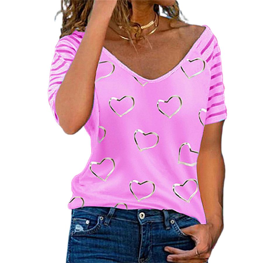 New Large Size Women's Clothing Heart Print Crew Neck Short Sleeve T-Shirt for Women