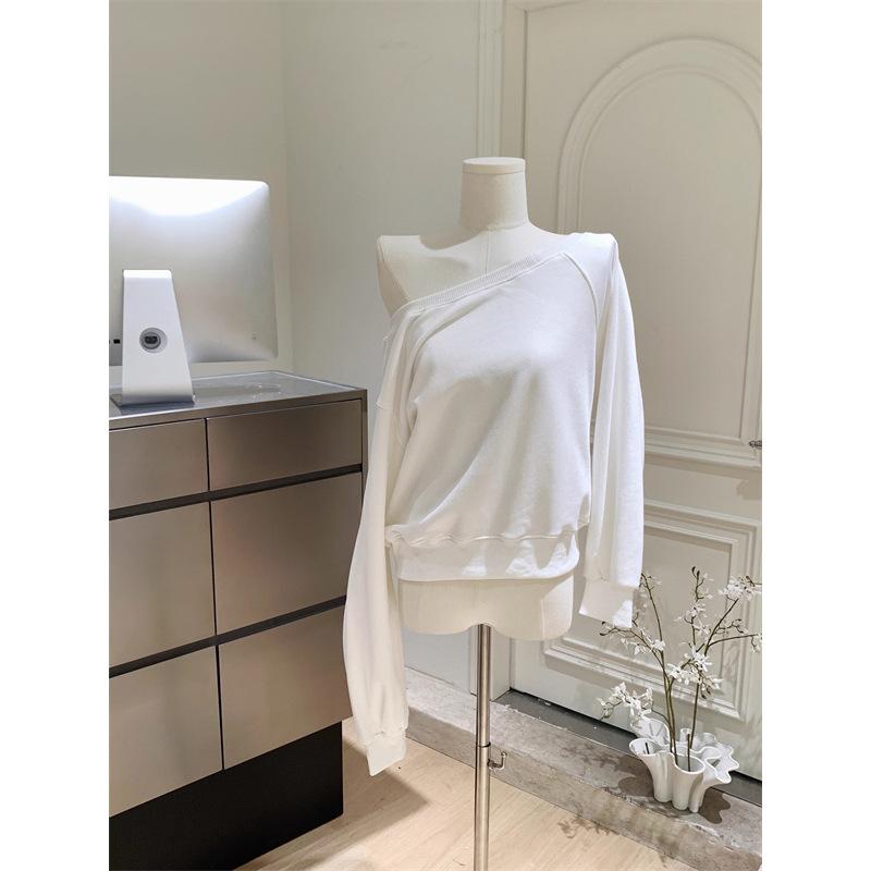 

Простой свитер с диагональным вырезом, открытыми плечами и длинными рукавами, женский новый тонкий универсальный свободный сладкий топ в стиле Spice Girl 2XL белый