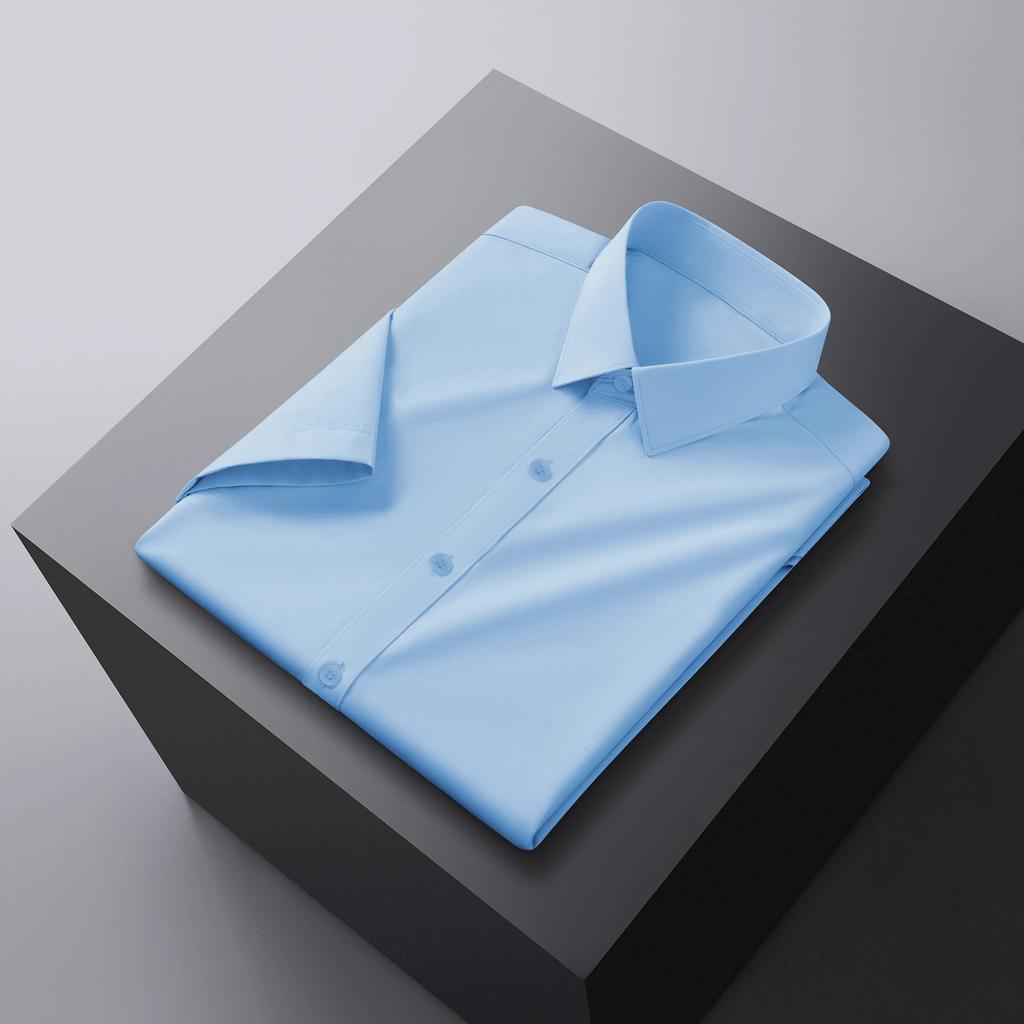 New Men's Business Casual Solid Color Short Sleeved Shirt for Summer Fashion No Ironing Comfortable and Versatile Top