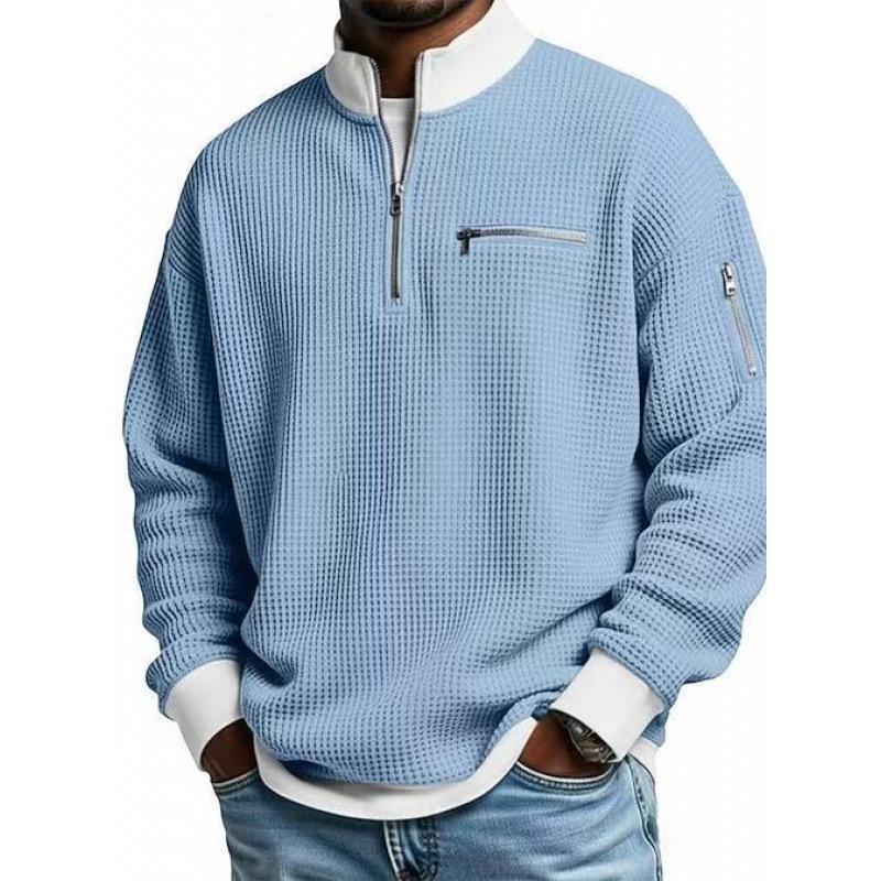 Men's American Style European Trend Waffle Knit Zipper Hoodie, Long Sleeve, Fashion Casual, 2025.
