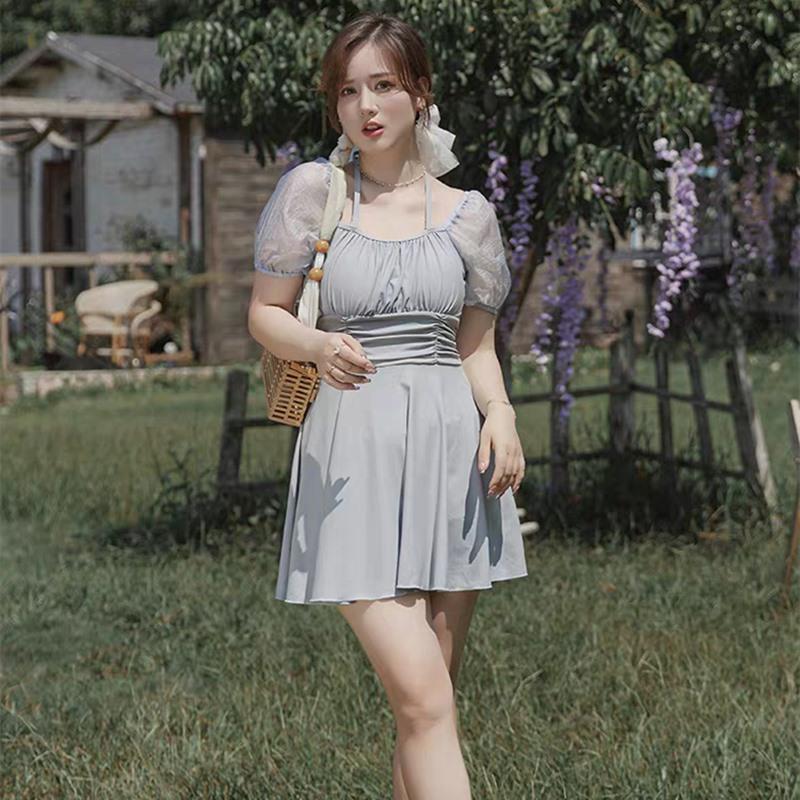 

Женский купальник большого размера: Модный, Свободный, Стиль цельного платья, Однотонный, Сексуальное парео для горячих источников. 3XL (140-150 Jin)