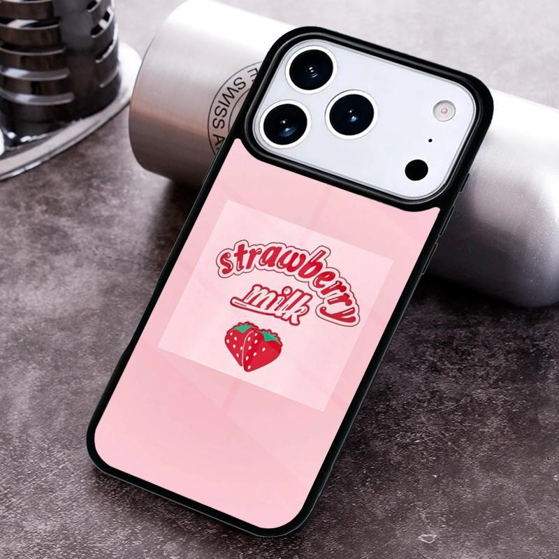 Kawaii Japanese Strawberry Milk Drink Bottle Phone Case for iPhone 17 16 15 Pro Max Air 14 13 12 11 Plus Shockproof Cover
